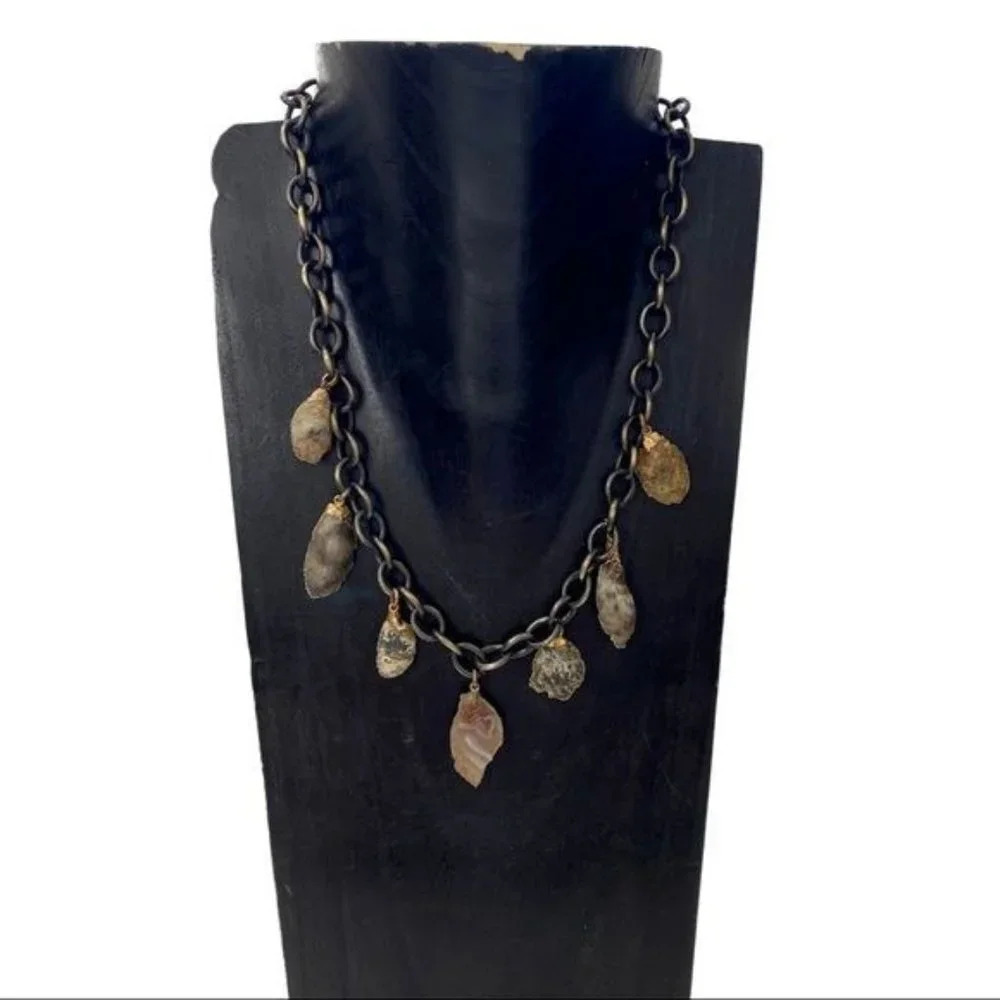 Agate Charm Large Chunky Chain Necklace - Picture 2 of 5